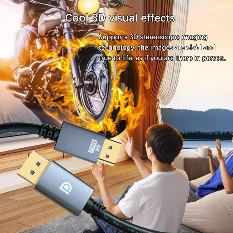 TAIPOXUN كابل DisplayPort 1.4، كابل DP 8K بطول 3.3 قدم (8K@60Hz، 4K@240Hz، 2K@1800Hz) دعم HBR3 بسرعة 32.4Gbps، HDR، كابل Display Port مضفر لشاشة الألعاب، الرسوميات، الكمبيوتر (1م) - Image 2